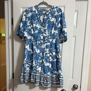 Joie Blue and White Floral Print Puff Sleeve Button Down Dress Size 12